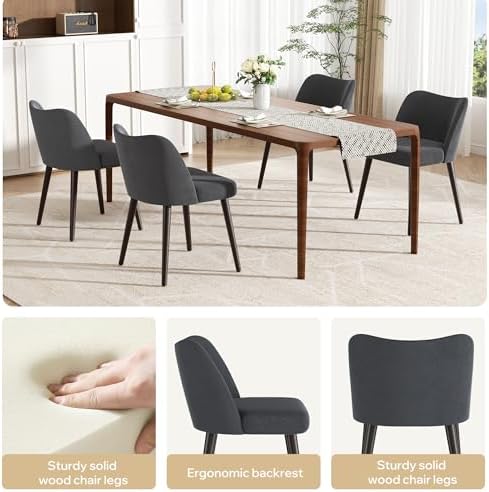 Modern Fabric Upholstered Dining Chairs Mid Century Farmhouse Dinner Chair wi...