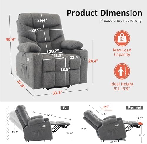MCombo Power Lift Recliner for Elderly, Fabric 7287 (Dark Gray, Medium)