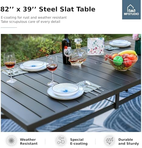 MFSTUDIO Outdoor Dining Set for 8, Patio Furniture Table w/Swivel Chairs