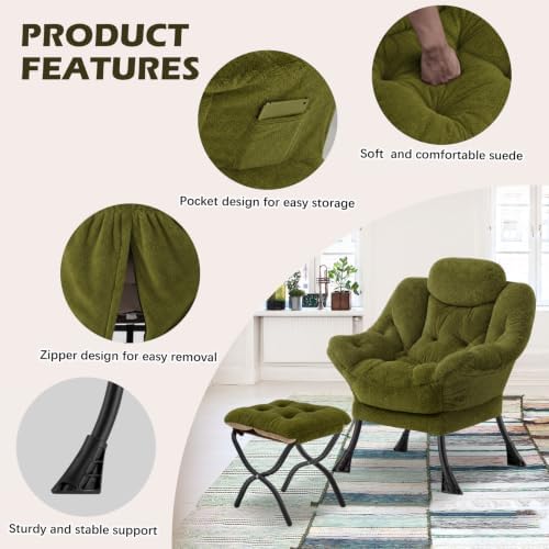 Lazy Chair with Folding Ottoman,Leisure Sofa Chair,Soft Fabric Armchair with ...