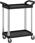 Black Utility/Bussing Cart with Two Shelves - 32" x 16"