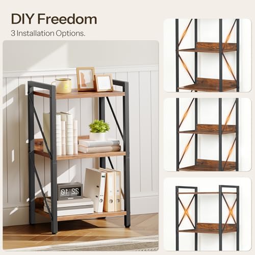 HOOBRO Bookshelf, 3-Tier Industrial Bookcase, Book Shelf Storage Organizer, S...