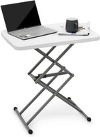 Athena Collection 26" Folding TV Tray Table with 5 Height Adjustable, White | Sturdy & High Quality, Stain Resistant HDPE Tabletop, Quick Setup & Folds Flat for Eating or Laptop Use on the Couch