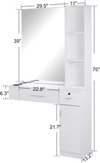 BarberPub Wall Mount Salon Station with 3 Hair Dryer Holders Hair Styling Station with Mirror Beauty Salon Spa Equipment Set 3026 (White)