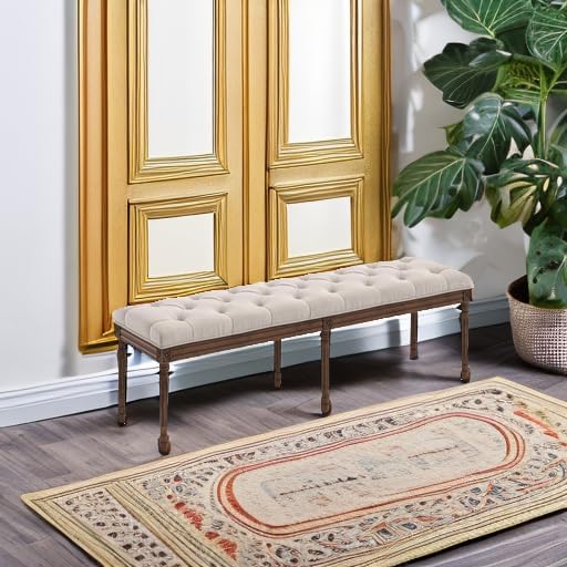 LUE BONA 60" Fabric End of Bed Bench, Upholstered Tufted French Bedroom ...