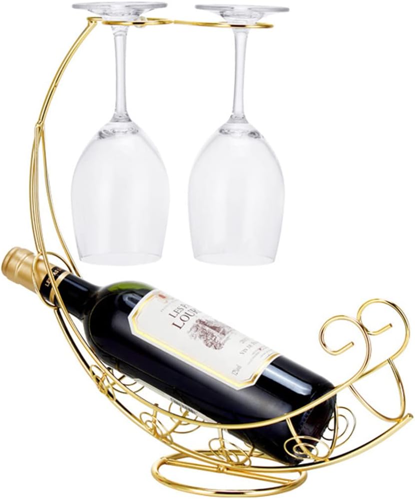 Metal Wine Rack, Tabletop Wine Glass Holder, 1 Bottle+2 Cups Glod | Wine holder countertop，wine bottle decorative,wine bottle and glass holder，wine bottle holder counter，wine drying racktop