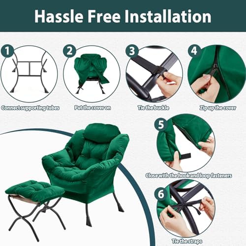 Youtanic Lazy Chair with Folding Ottoman, Accent Chair Velvet Upholstered wit...
