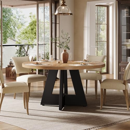 Tribesigns 47 inch Round Dining Table Wood Kitchen Table for Dining Room, 47&...