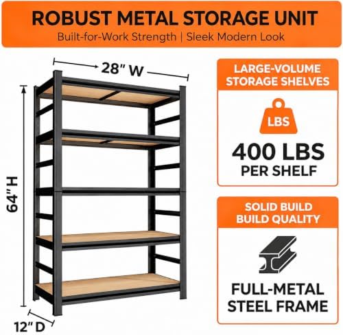 Book Shelf, Adjustable Tall Bookcase, No-Assembly-Required Metal Bookshelf