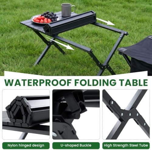 4 Pack Folding Camping Chairs with Table Set, Foldable Portable Lawn Chairs w...