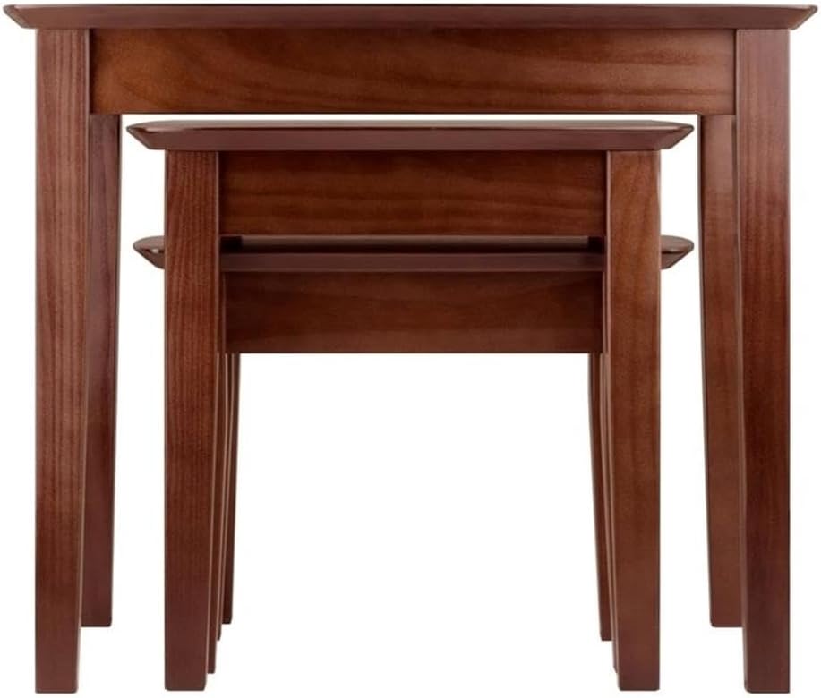 Pemberly Row 3-Piece Rectangular Solid Wood Nesting Tables, Antique Walnut Finish, Space-Saving Design, Rounded Tops and Tapered Legs, Living Room or Display Use