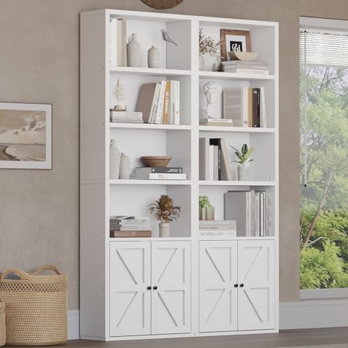 oneinmil 6 Tier Bookshelves and Bookcase with Doors Industrial Set of 2 Doubl...