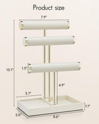 Vlando 3 Tier Bracelet Holder Organizer with Tray - Leather Jewelry Stand Organizer for Women - Jewelry Holder Display for Necklace, Watches, Rings, Earrings, Bangle, Scrunchie - Cloud White