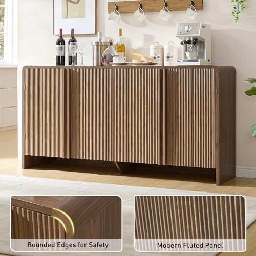 AMERLIFE 63" Fluted Sideboard Buffet Cabinet with Storage