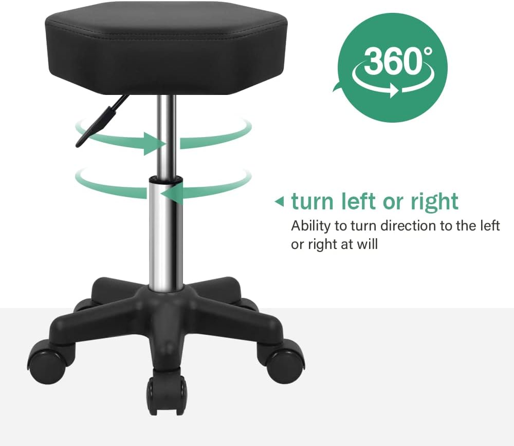 FURWOO Hexagon Rolling Stool Height Adjustable Stool with Wheels for Spa Salo...