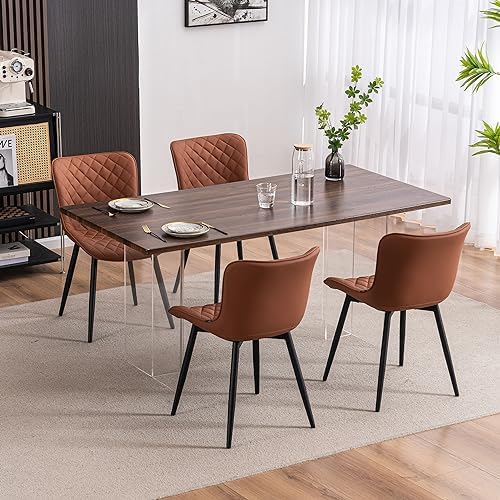 YOUTASTE Mid-Century Modern Dining Chairs Set of 2, Coffee Brown PU Leather K...
