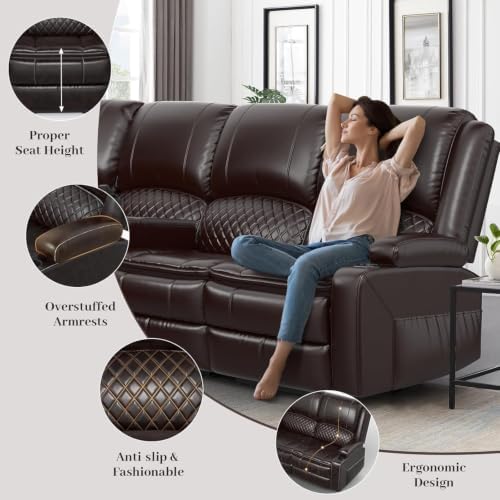 Upgraded 5 Seater Reclining Sofa Set, Modern Living Room Couch (Pu,Brown) | H...
