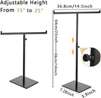 T-shaped metal rack stand,2pcs Adjustable Purse Display Stand Jewelry Towers, Table Hanging Rack, Suitable for Long Necklaces, Scarves, Hanging Ribbons, Jewelry and Handicrafts Display (Black 2pcs)