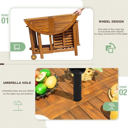 Devoko Acacia Wood Outdoor Patio Folding Table and Chairs Set for 4