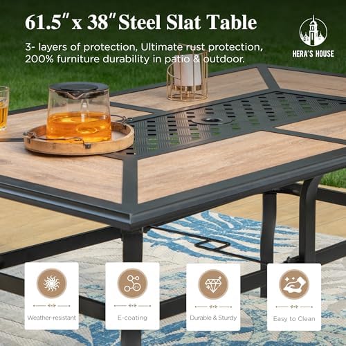 HERA'S HOUSE 7pc Patio Dining Set, Metal Table with PVC Top, Brown Chairs