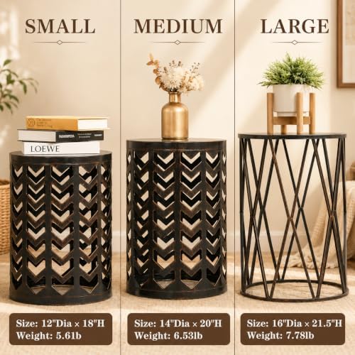 Y&M Outdoor Side Tables Set of 3, Round Heavy Duty Metal Nesting End Tabl...