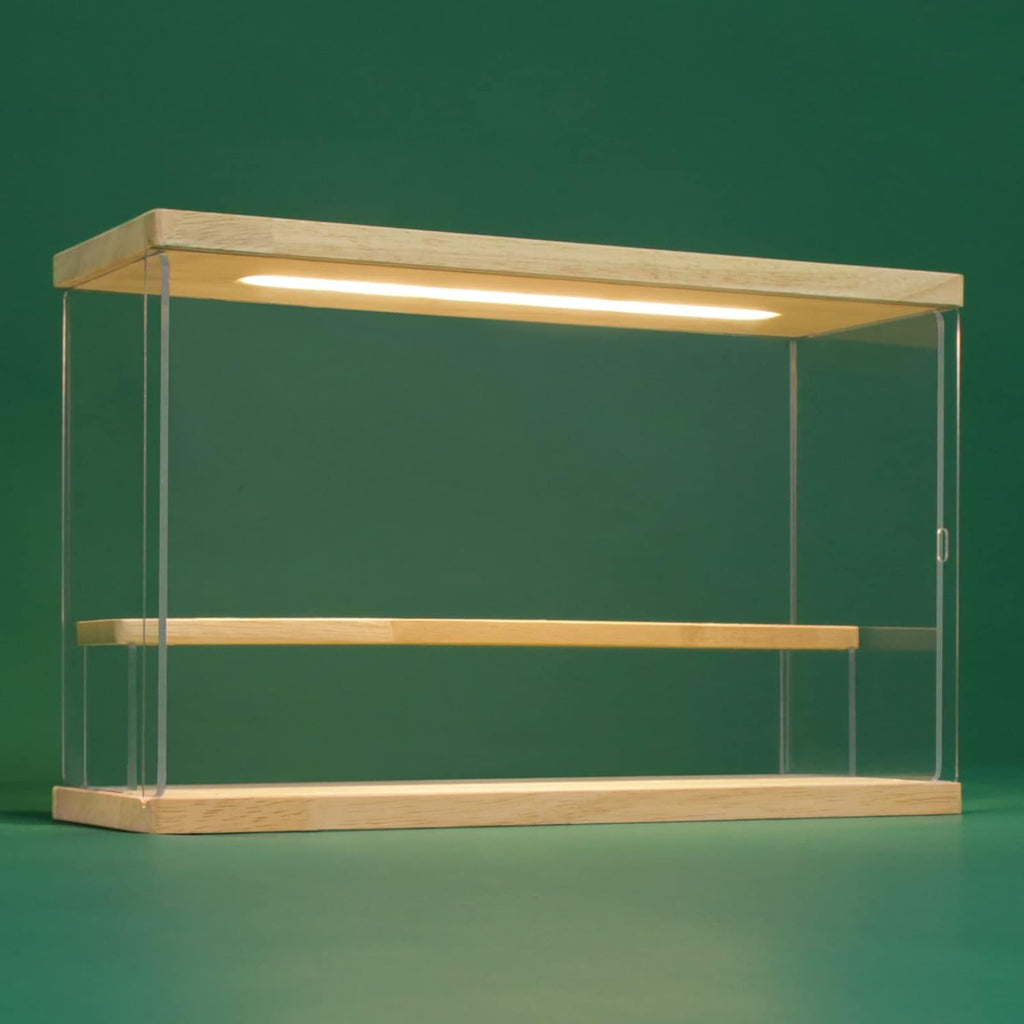 NONEMEY Clear Acrylic Display Case Stand with LED Light 2/3/4/5/6 Tier Storage Box Showcase Dustproof Organizer Box for Collectibles (2Tier 12*4*7inch)