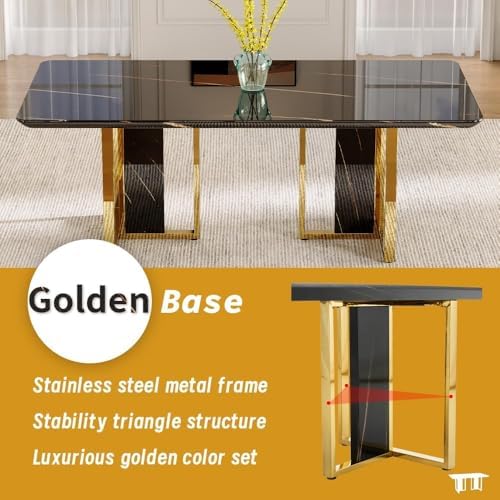 79" Black Dining Table Set for 8,Modern Luxury Dining Table Set with Chr...