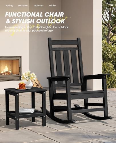 KINGYES Oversized Outdoor Rocking Chair Set of 2, HDPE Patio Rockers, Black |...