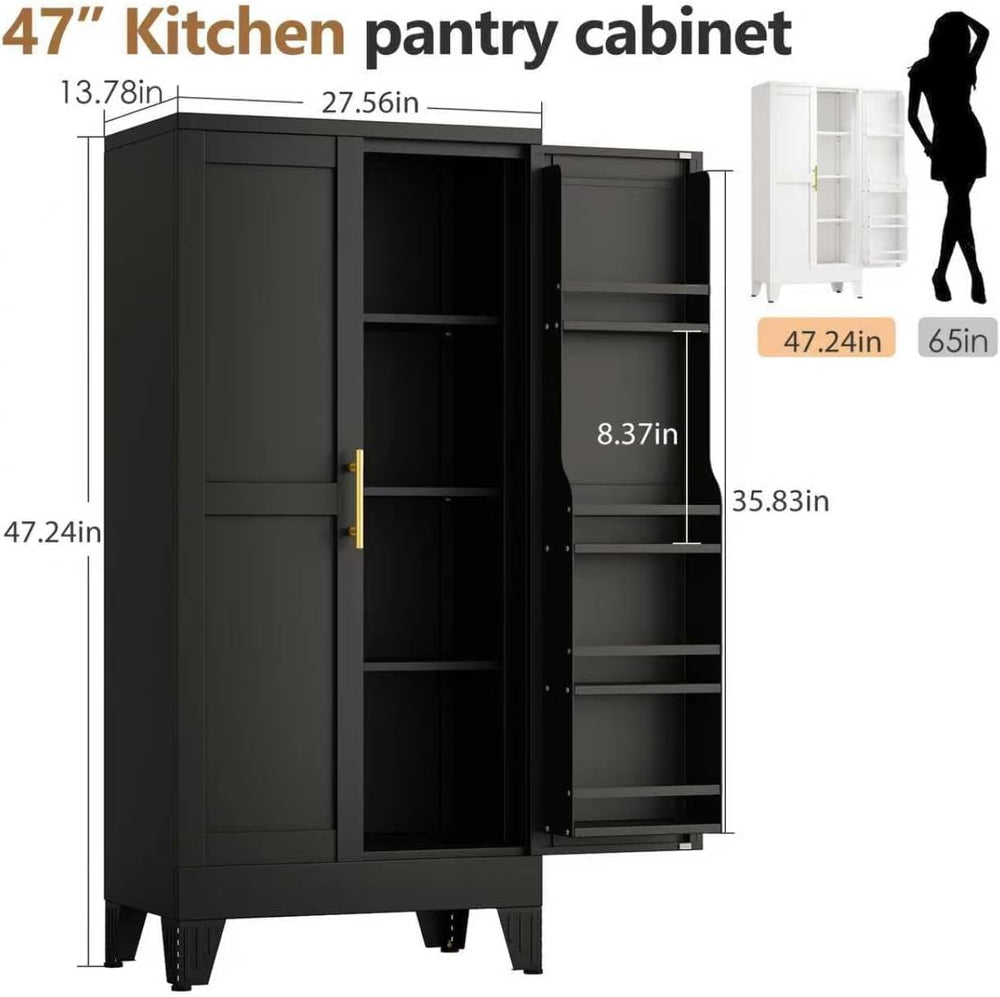 PAOFIN 47" Kitchen Pantry Cabinet, Metal Storage Cabinet with 3 Adjustab...