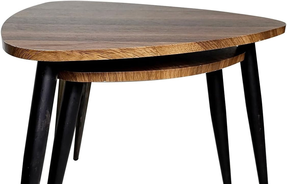 Nesting Tables 2pc Set Metal and Solid Wood with Space Saving Natural, Black
