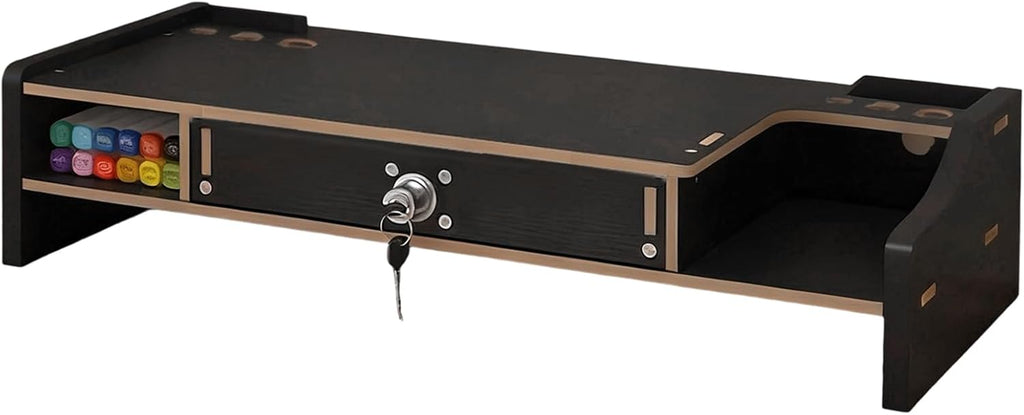 Desktop Computer Elevated Stand 48.8x20x10.5cm, Wooden Monitor Riser with Drawer, Organizer Shelf for Laptop, Printer, PC, TV Screen, Home, Dorm, Office