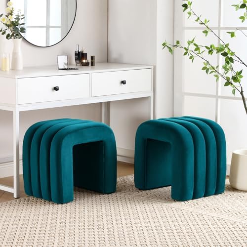 Flouki Velvet Ottoman Stools, Multifunctional Arch Ottomans, Makeup Vanity St...