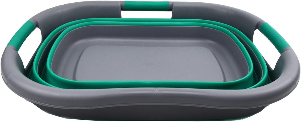 SAMMART 30L (7.9 gallon) Collapsible Plastic Laundry Basket - Foldable Pop Up Storage Container/Organizer - Portable Washing Tub - Space Saving Hamper/Basket (1, Dark Grey/Bluish-Green)
