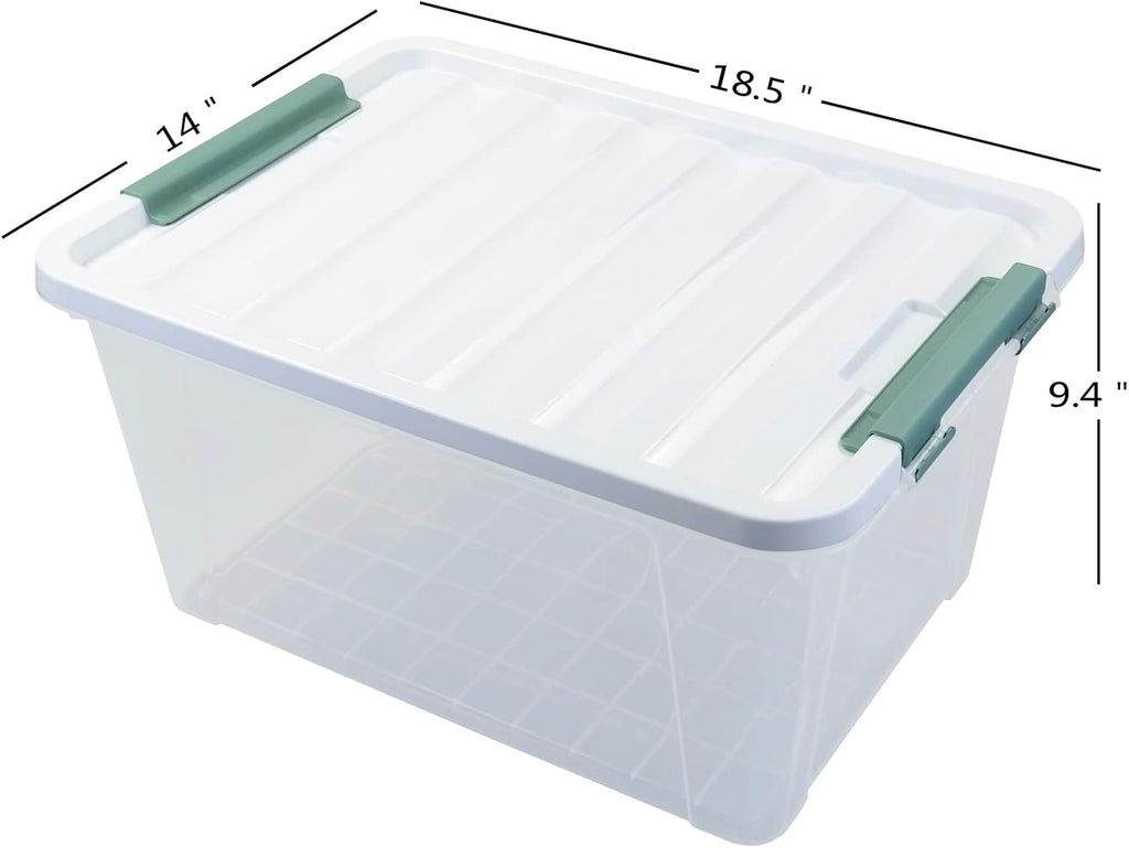 35 Quart Latch Box, Plastic Storage Bins with Lids, 4-Pack Stackable Clear Storage Organizing Box with Heavy Duty Latches