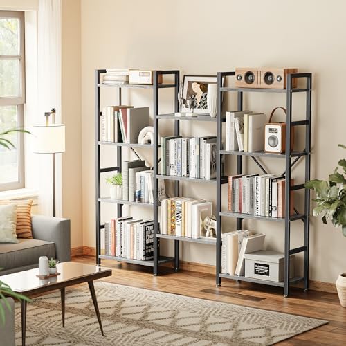 SUPERJARE Triple Bookshelf, Bookcase with 11 Open Display Shelves, Wide Book ...