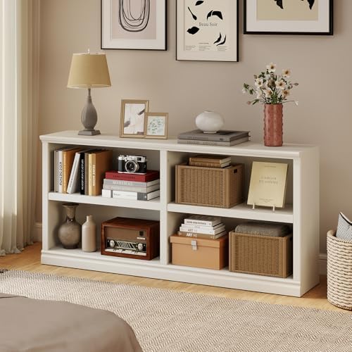 64" W Double Wide Horizontal Bookshelf, 2 Tiers 4 Storage Cube Book Case