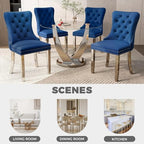 47.2 Inch Round Glass Dining Table Set for 4, Silver Round Kitchen Table with 4 Upholstered Velvet Accent Chairs, 5 Piece Modern Dining Room Set, for Home, Apartment, Kitchen - Blue Chairs