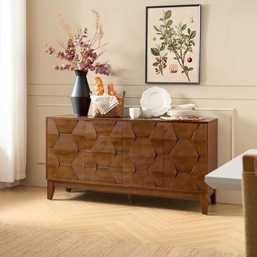 HULALA HOME Mid Century Sideboard Buffet Cabinet with Solid Wood Legs, 60&quo...
