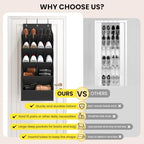Mefirt Over the Door Shoe Rack for Closet Fit 18+ Pairs, Door Shoe Organizer with Large Breathable Pockets, Hanging Shoes Rack Fit Boots, Behind the Door Shoe Holder for Categorized Storage, Black
