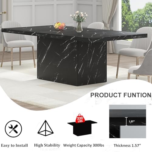 HSH 71" Black Faux Marble Dining Table for 6-8, Rectangle Dining Room Table