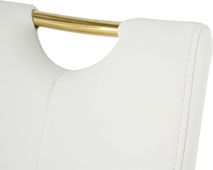 Goujxcy Dining Chairs Set of 2, Modern High Back Kitchen Chairs with Metal Legs and Faux Leather Padded Seat Upholstered Dining Chairs for Dining & Kitchen,Living Room (White&Gold, Set of 2)