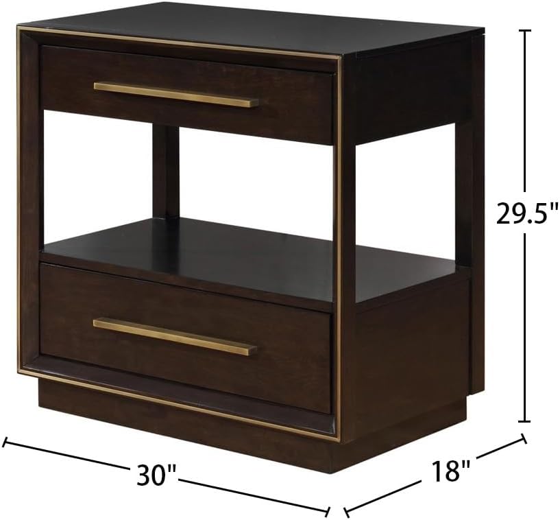 2 Drawers Nightstand with Shelf in Smoked Peppercorn Finish,for Small Spaces