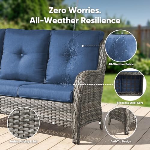 Belord Patio Sofa Luxury PE Wicker 3-Seater Outdoor Couch, Modern All-Weather...