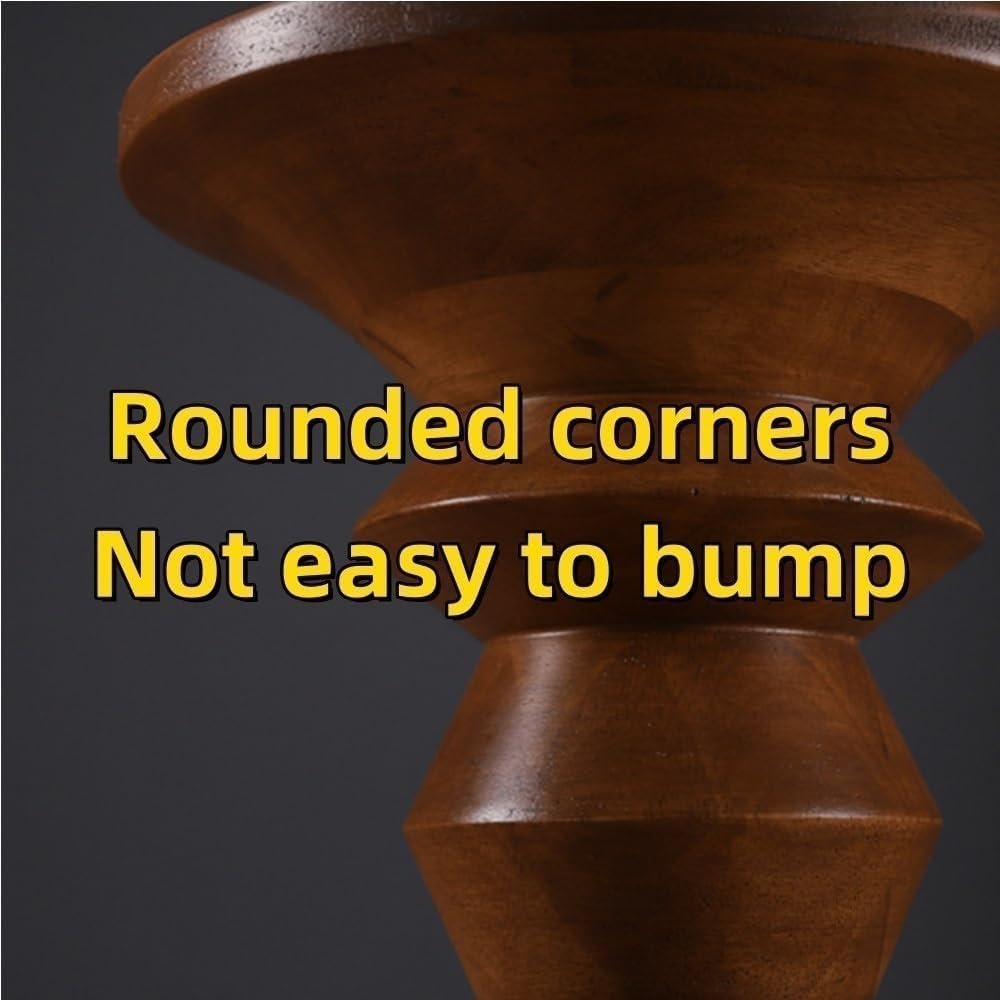 Round Geometric Side Table, Retro Wooden Coffee Table, Small End Table for Li...