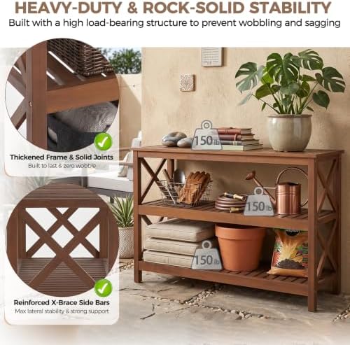 SUPER DEAL 48 in Solid Wood Console Table, 3-Shelf Wooden Outdoor Side Table ...