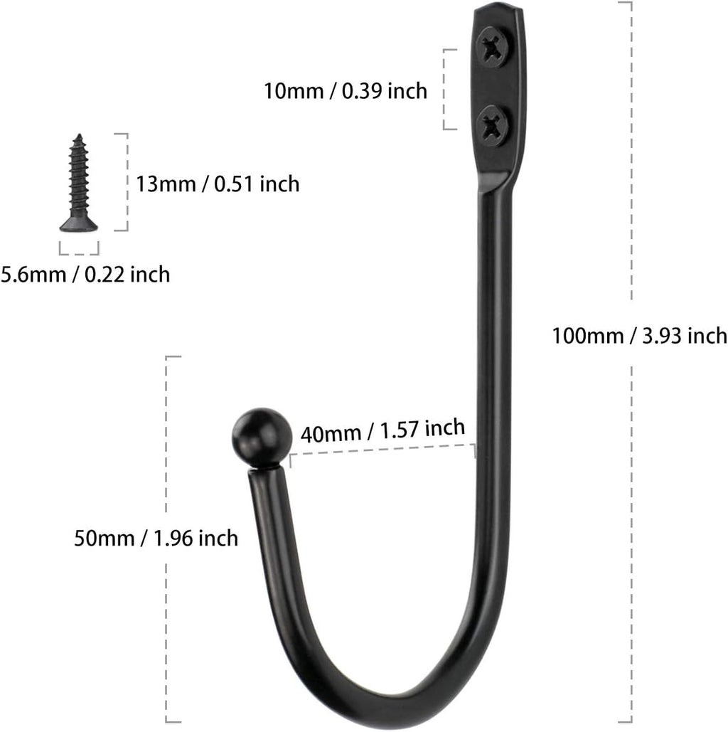 Small Single Coat Hooks Wall Mounted Wooden Entryway Key Hanger Coat Rack, Black, 14pcs with 28 Screws, 3.9inch