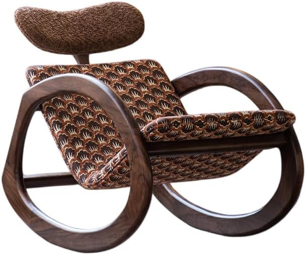 Brown Wood Rocking Chair with Upholstered Seat and Curved Arms