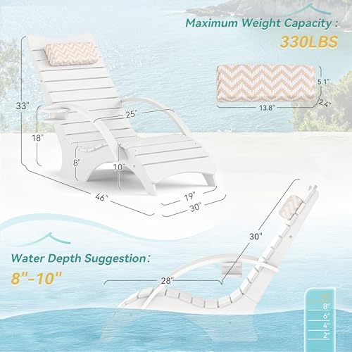 Pool Lounge Chairs with Armrest & Cup Holder, 8-10in Shallow Water | HDPS...