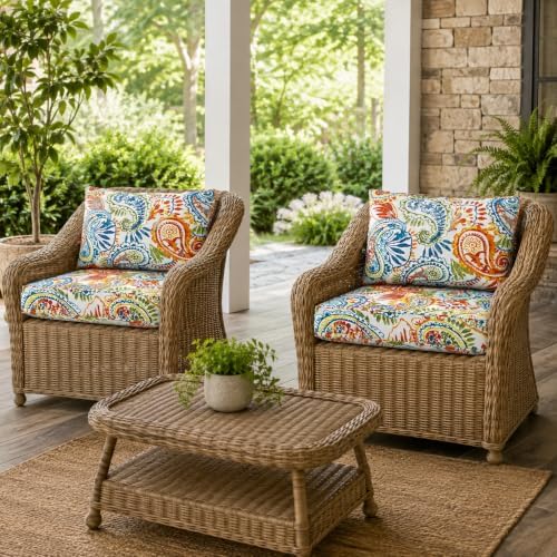 Outdoor Patio Seat/Back Chair Cushion Set 22"x22" Waterproof Fade-R...