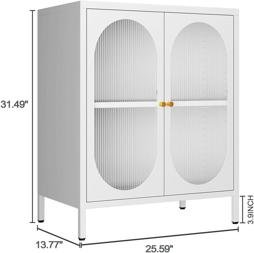 2 Translucent Door Metal Accent Storage Cabinet for Home, Living Room,Office ...
